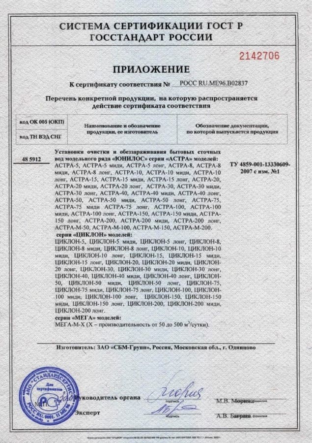Сертификат Юнилос Астра